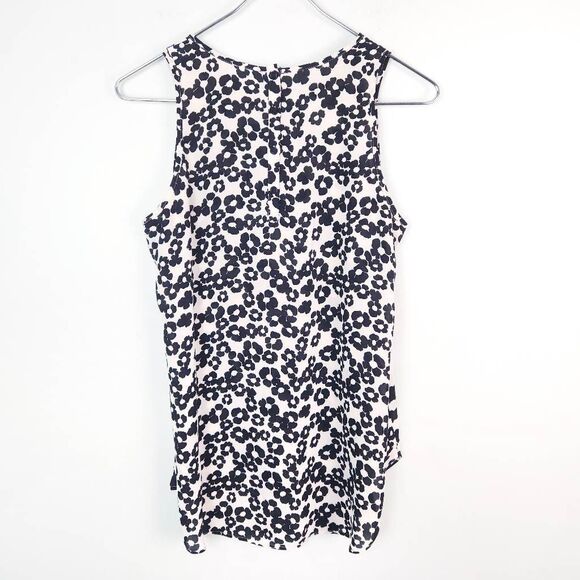 LOFT High Low Black White Floral Semi-Sheer Sleeveless Flowy Blouse Top Small - Picture 7 of 8